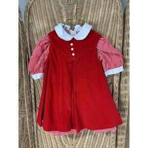 Toddler Vintage Dress Red White Stripe 2 Pc 3-4t Christmas Valentine